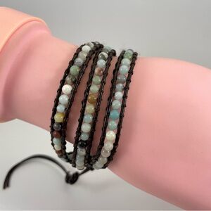 Handmade Spunkysoul Amazonite Gemstone Leather Wrap Bracelet Boho Trendy Healing